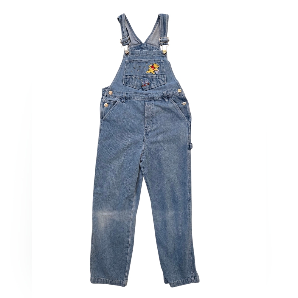 Vintage 1990s Y2K Disney Embroidered Winnie The Pooh Blue Denim Overalls